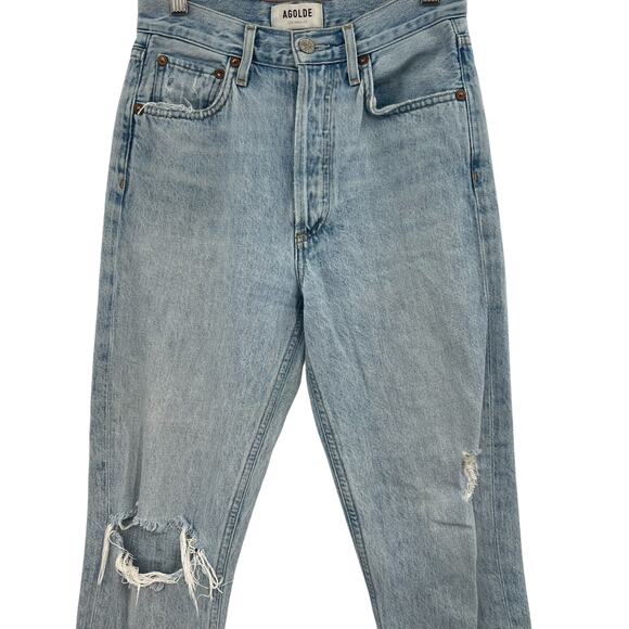 Agolde Riley High Rise Straight Crop Jeans Denim Shatter Wash‎ Blue Size 24 - Picture 5 of 12